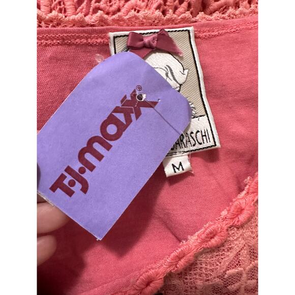 Yoana Baraschi coral pink crochet cap sleeves sheath mini dress size M - Picture 6 of 14